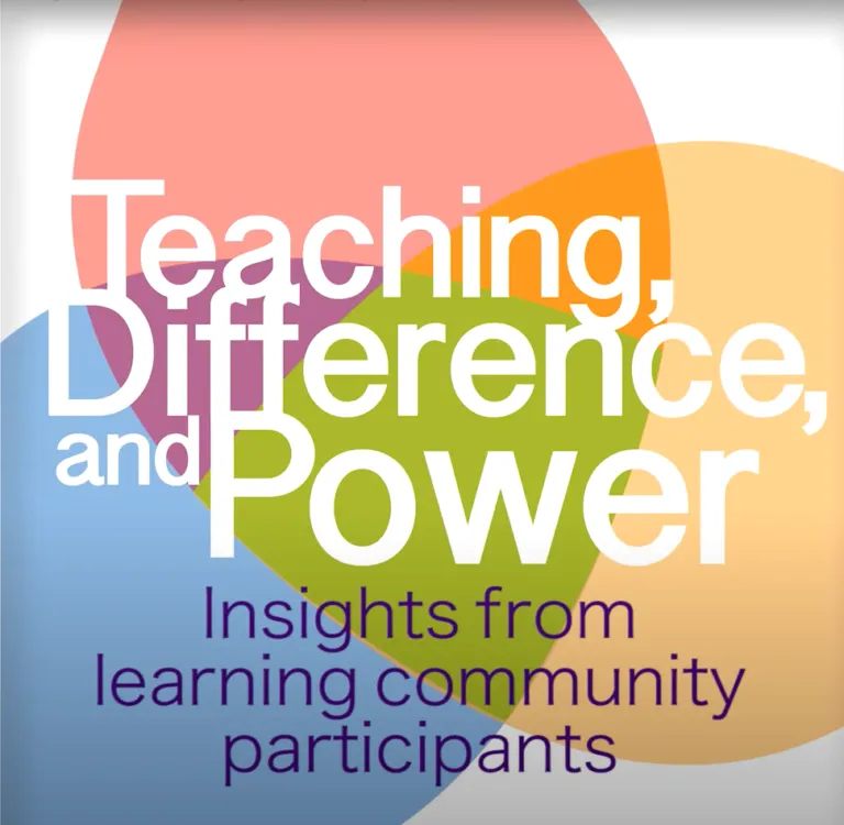 A colorful graphic with the text "Teaching, Difference, and Power: Insights from learning community participants."