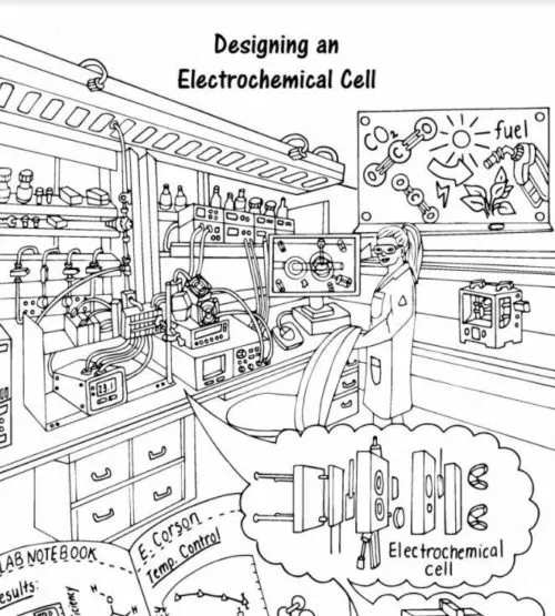 ColorMePhD coloring page "Designing an Electrochemical Cell"