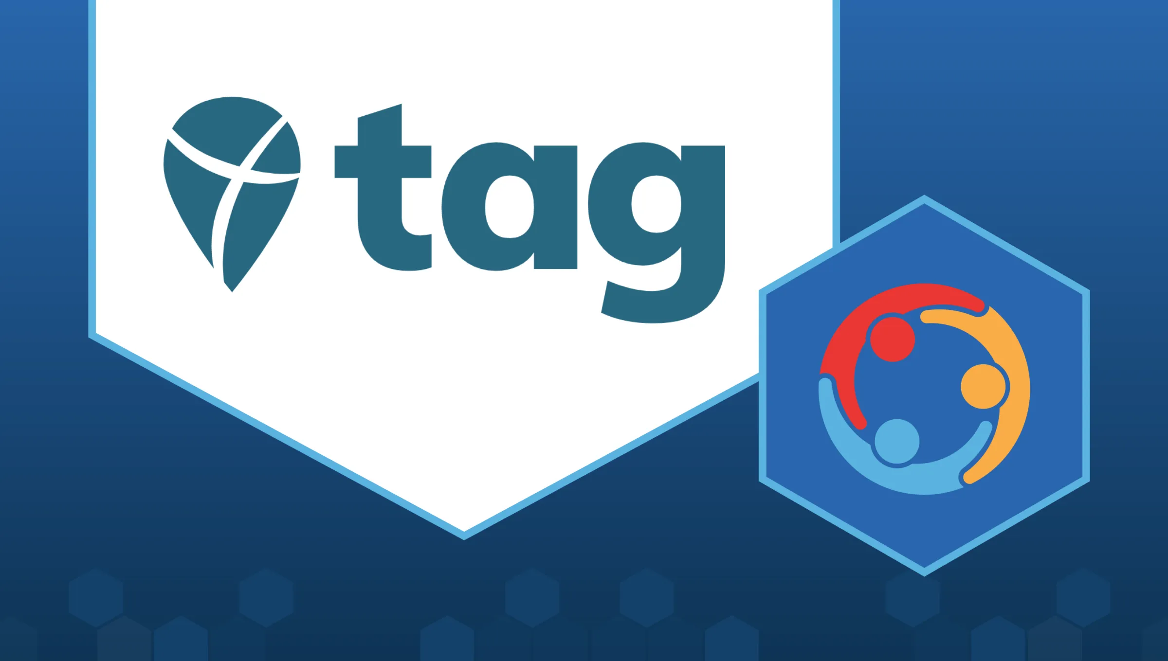 The Take Action Global logo, which is a geomarker next to the acronym "tag," is prominently placed next to a smaller LabXchange collaborator spotlight logo, which is an overhead view of three differently colored people—red, yellow, and blue—standing in a circle with their hands on each other's shoulders.