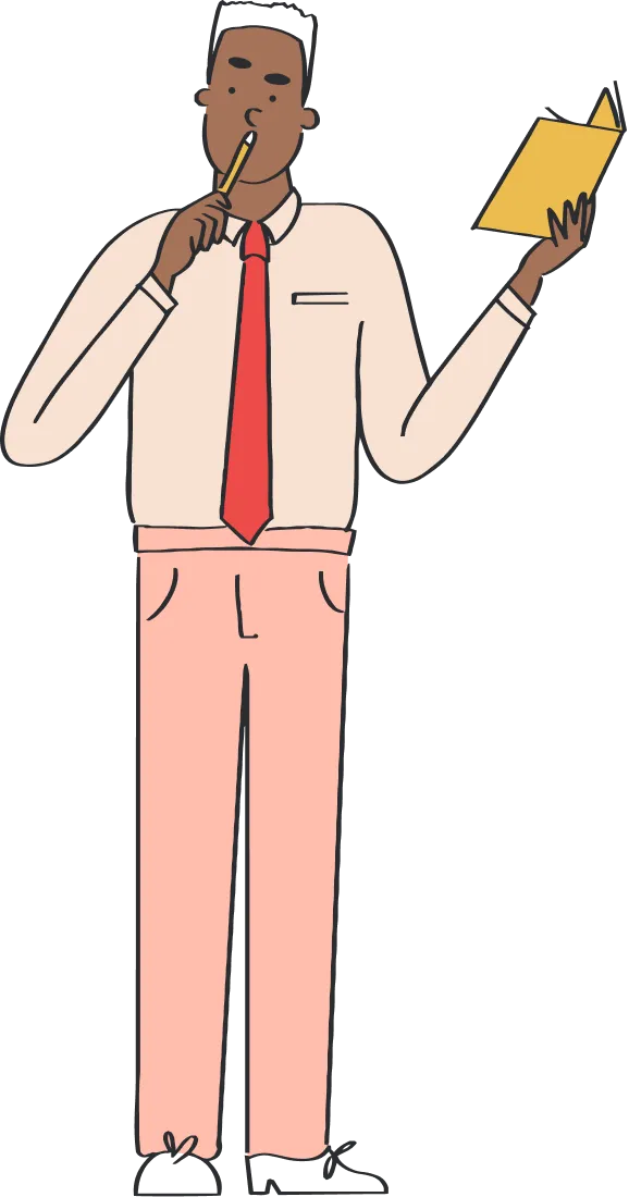 Illustration of a character holding paper and thinking