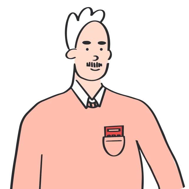 An illustration of a man with a calculator in front pocket.