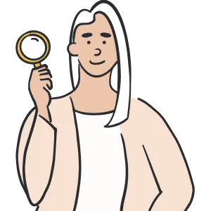 A woman holding a magnifying glass.