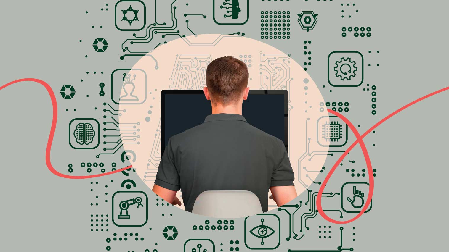 young man working on prompt engineering on computer