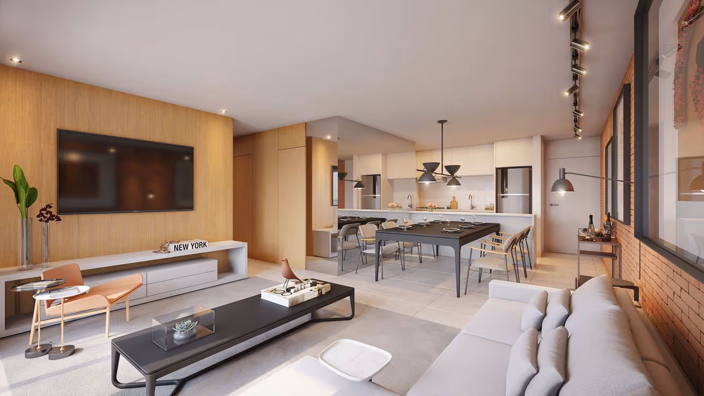 Living do Apto. de 76m2  (opção Cozinha Aberta e Sala Ampliada)