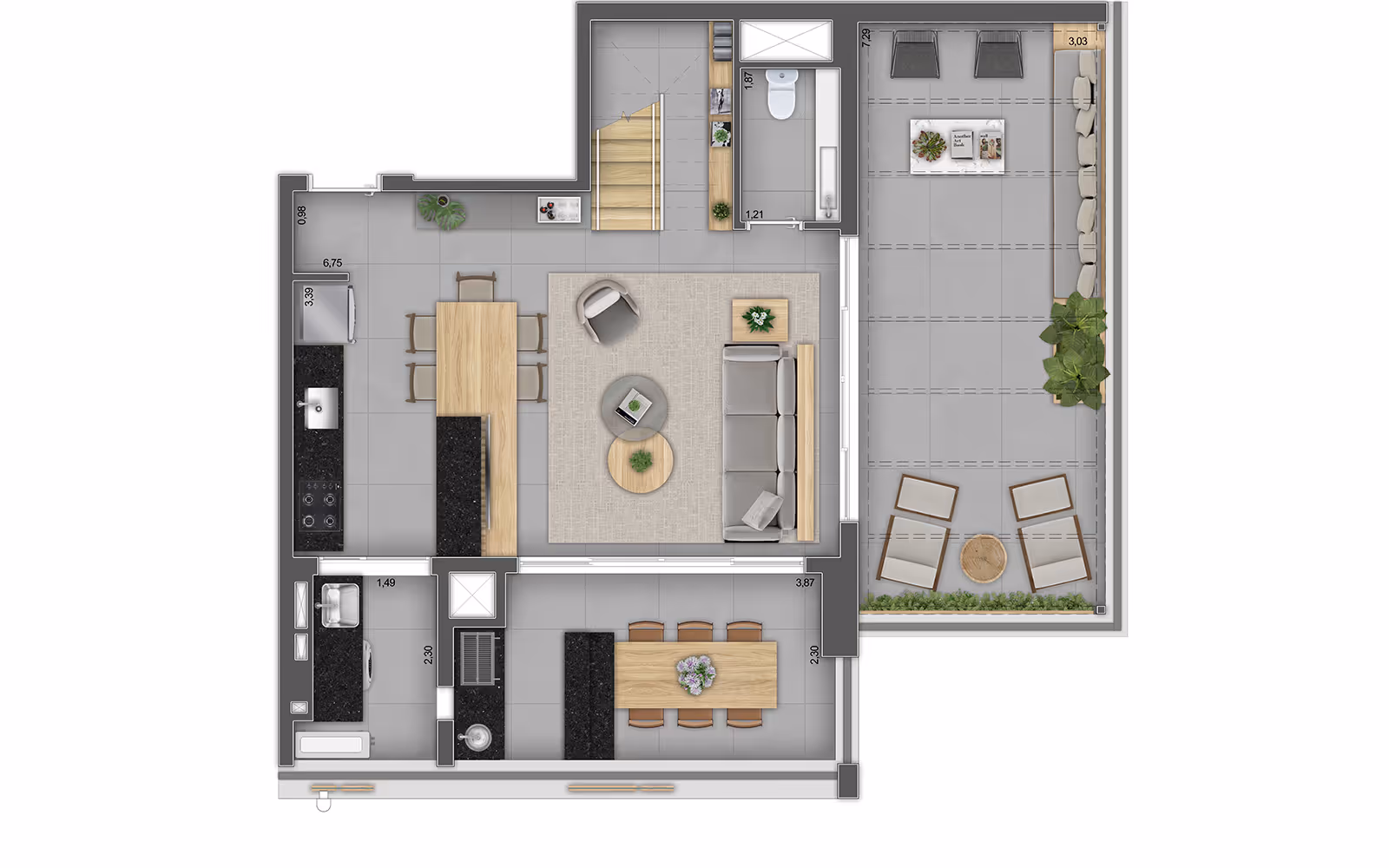 Planta do Apto. de 138m² - Piso Inferior - Finais 1 e 6