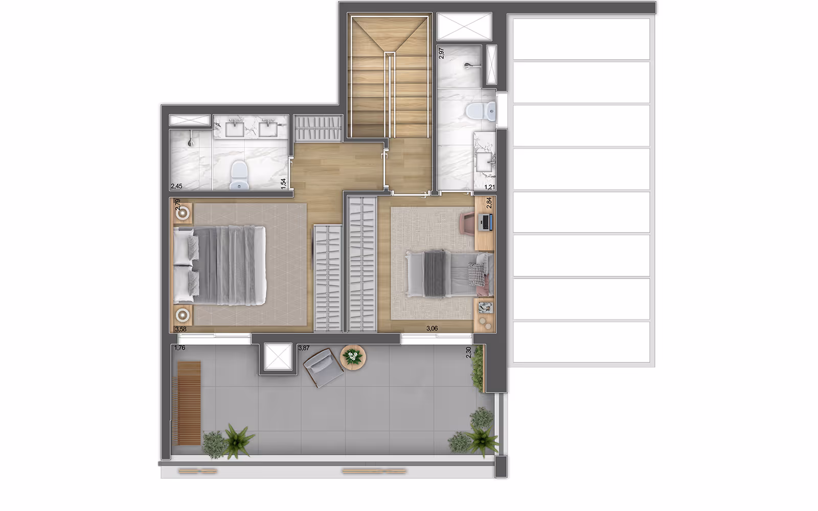 Planta do Apto. de 138m² - Piso Superior - Finais 1 e 6