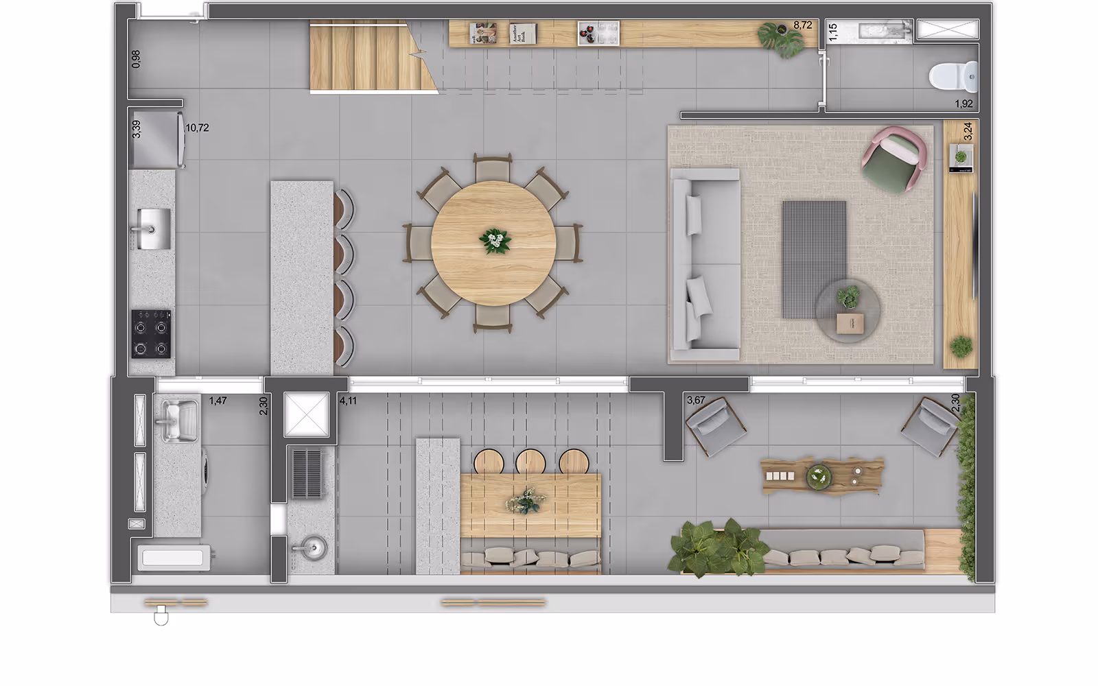 Planta do Apto. de 115m² - Piso inferior - Finais 3 e 4