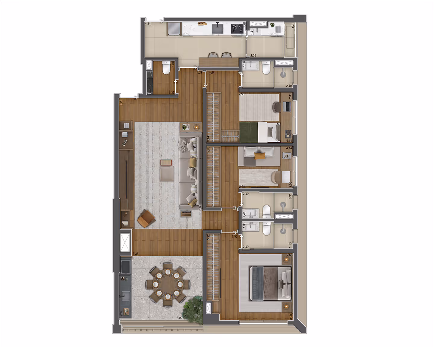 Planta 124m² - 3 Suítes