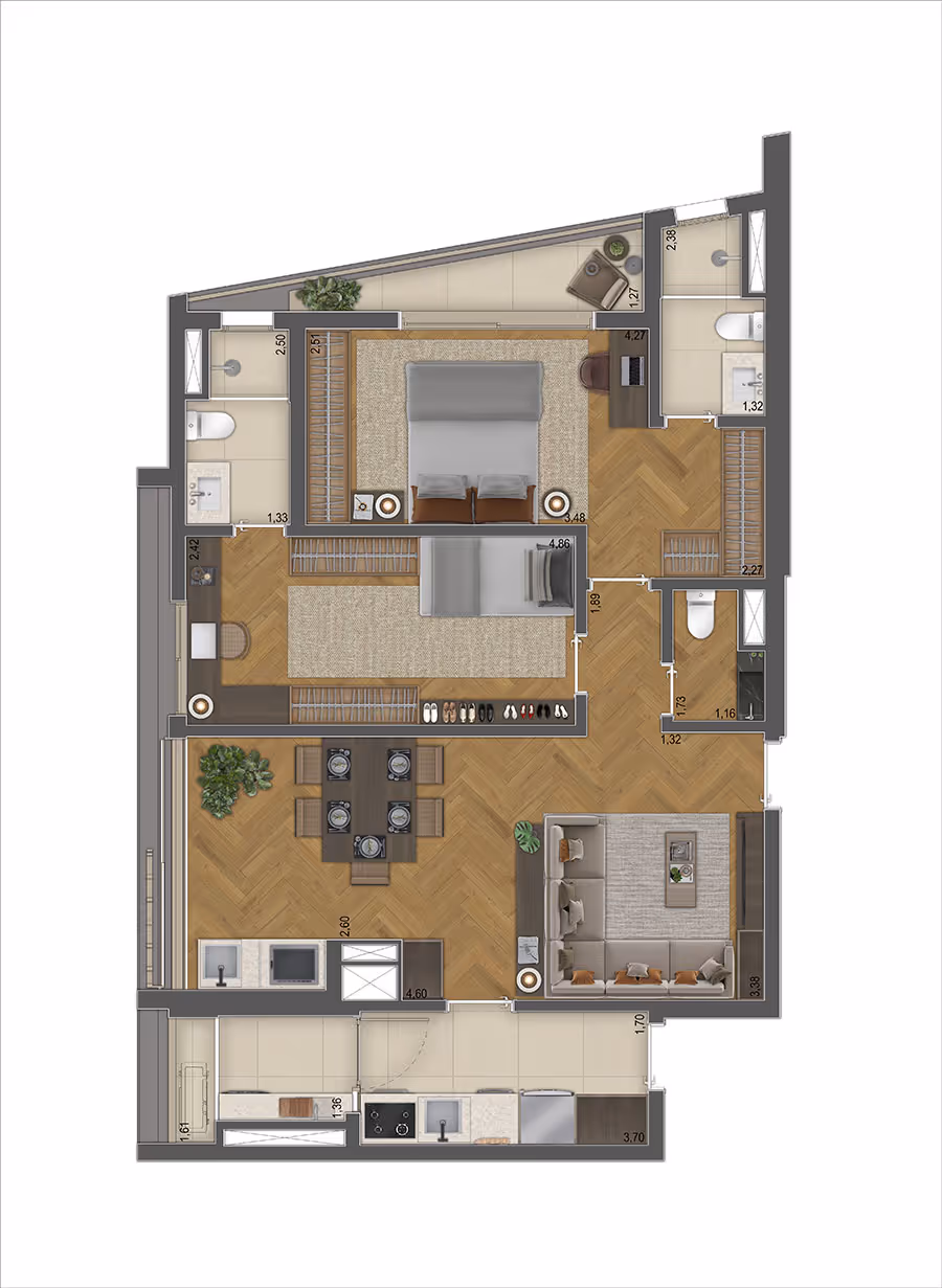 Planta 90m² - 2 Suítes