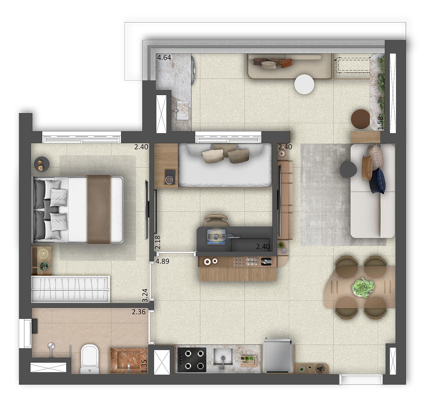 Planta de 47m²