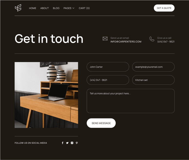 Contact Page - Carpenters X Webflow Template