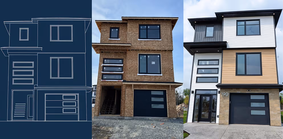 Modern two-storey custom home with dark exterior cladding and large windows, built by Signature Homes in Halifax, NS