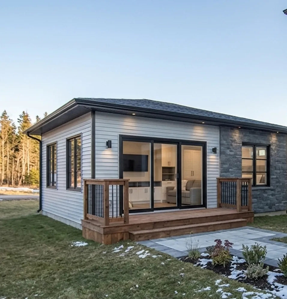 Modern ADU home exterior in Halifax with contemporary black and white design, large windows, and professional landscaping showcasing SignatureHome's architectural excellence