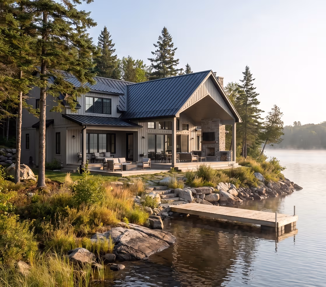 Premium luxury waterfront home in Halifax with natural stone features, private dock, and lakefront setting