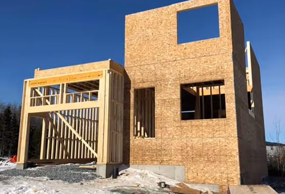 Wood framing of a custom home under construction in Halifax Regional Municipality