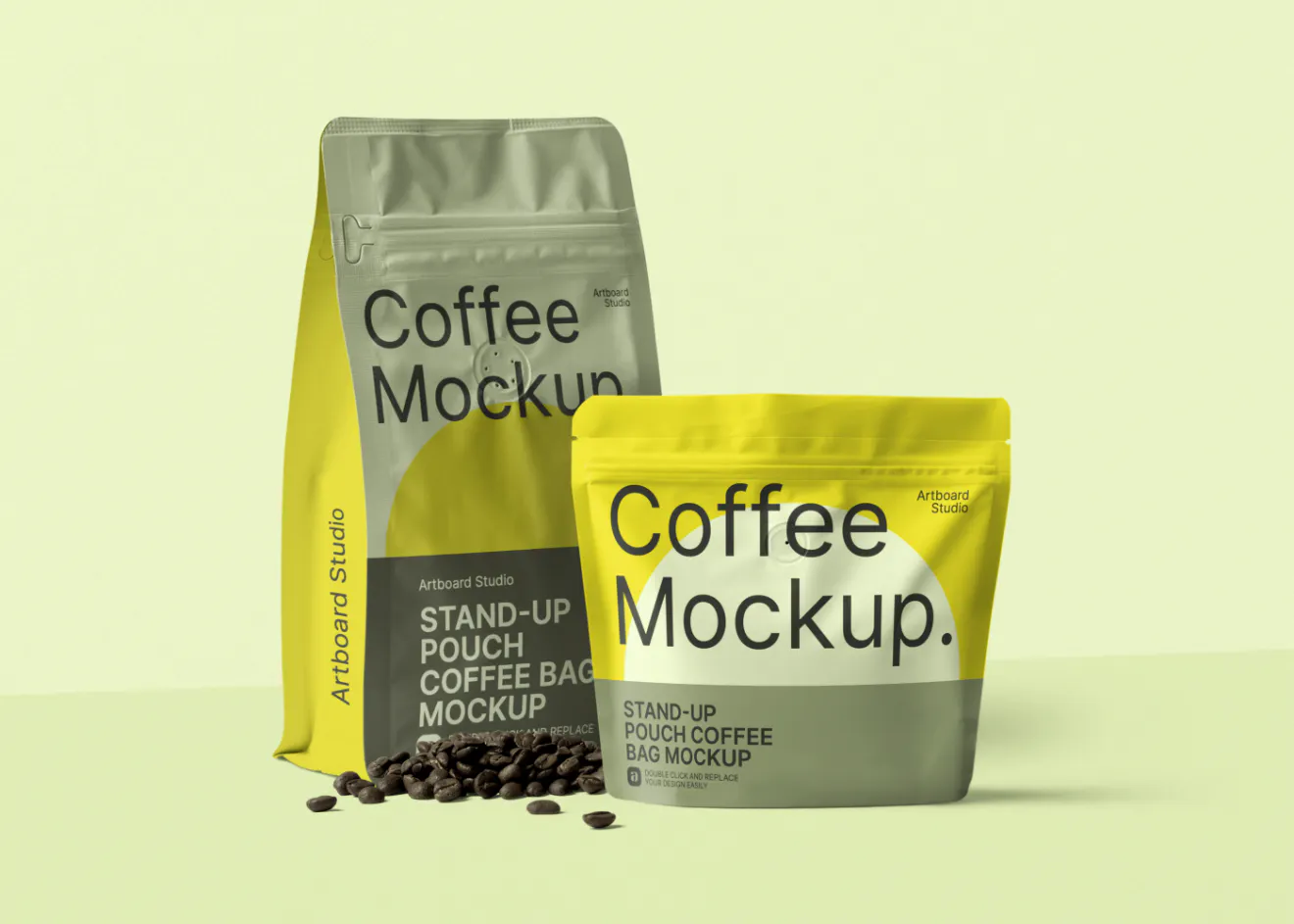 Coffee bag and pouch bag mockup