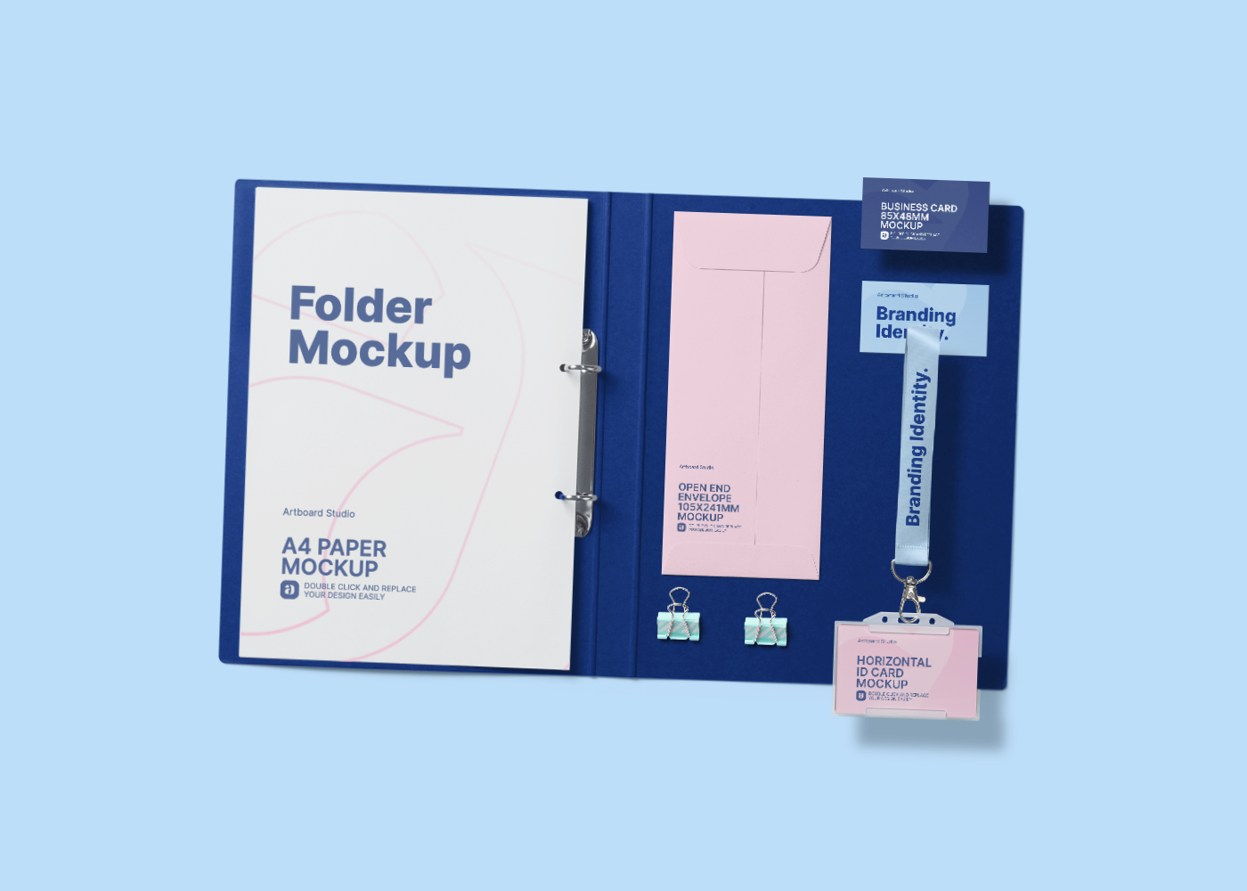 Branding identity design mockup with stationery items