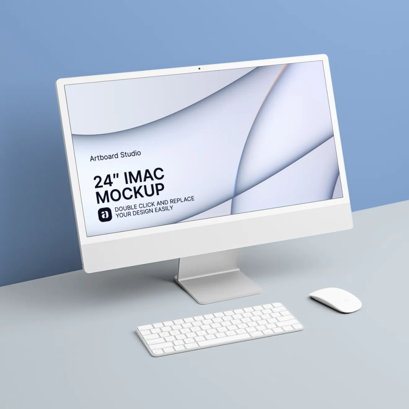 iMac mockup with keyboard and magic mouse