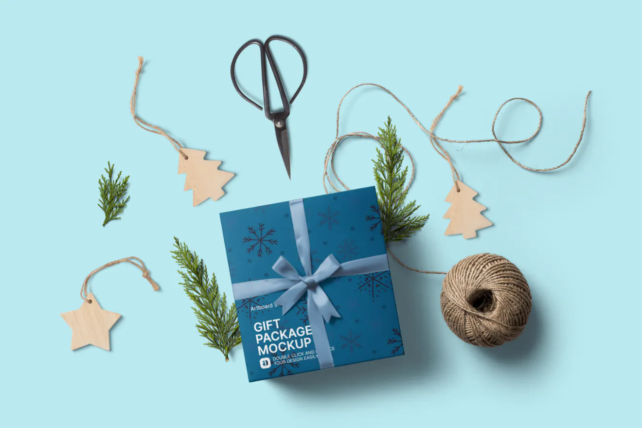 Gift box mockup with props