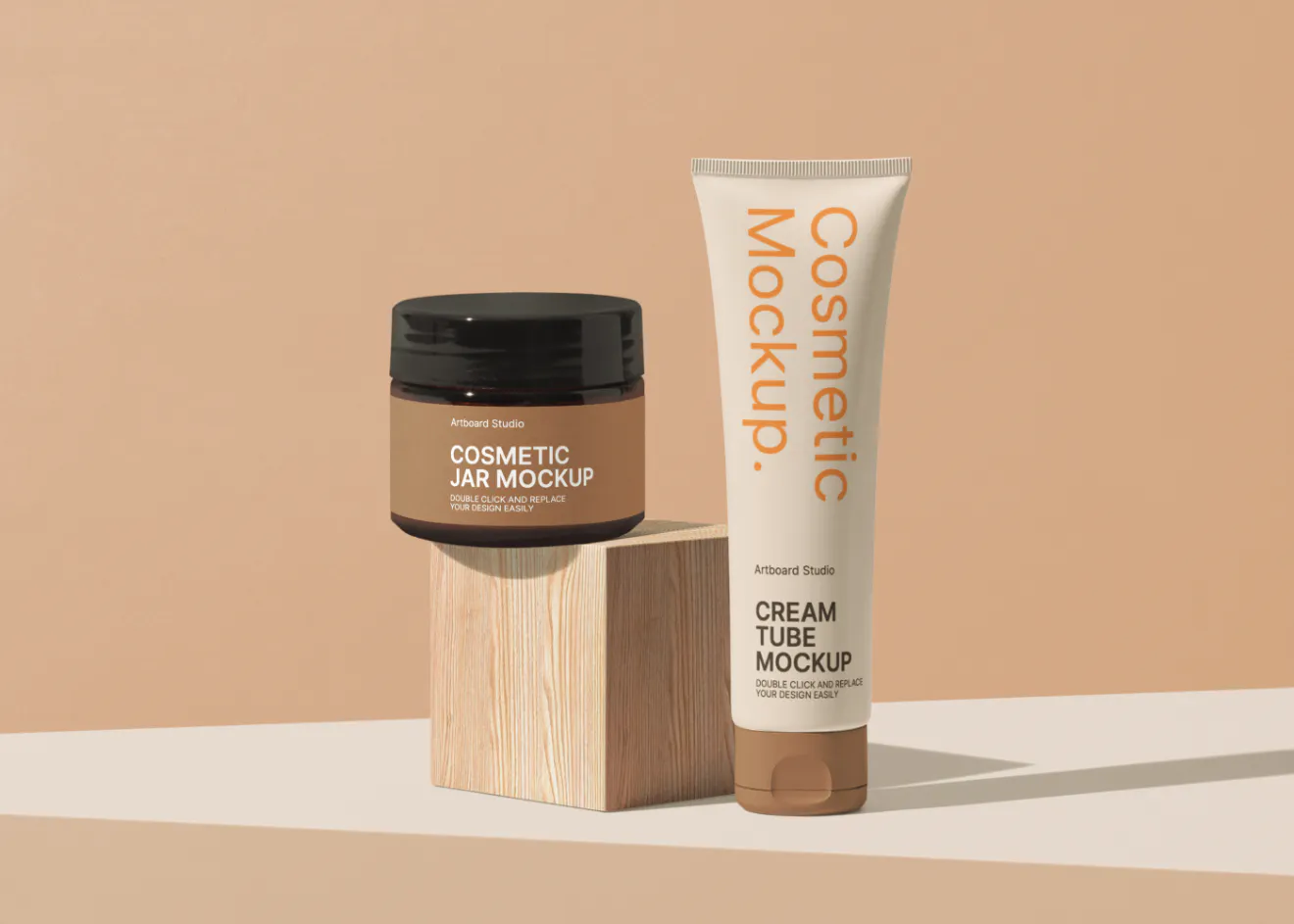 Cosmetic cream tube and jar mockup
