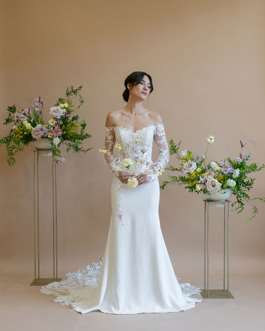 Bride wearing lace dress