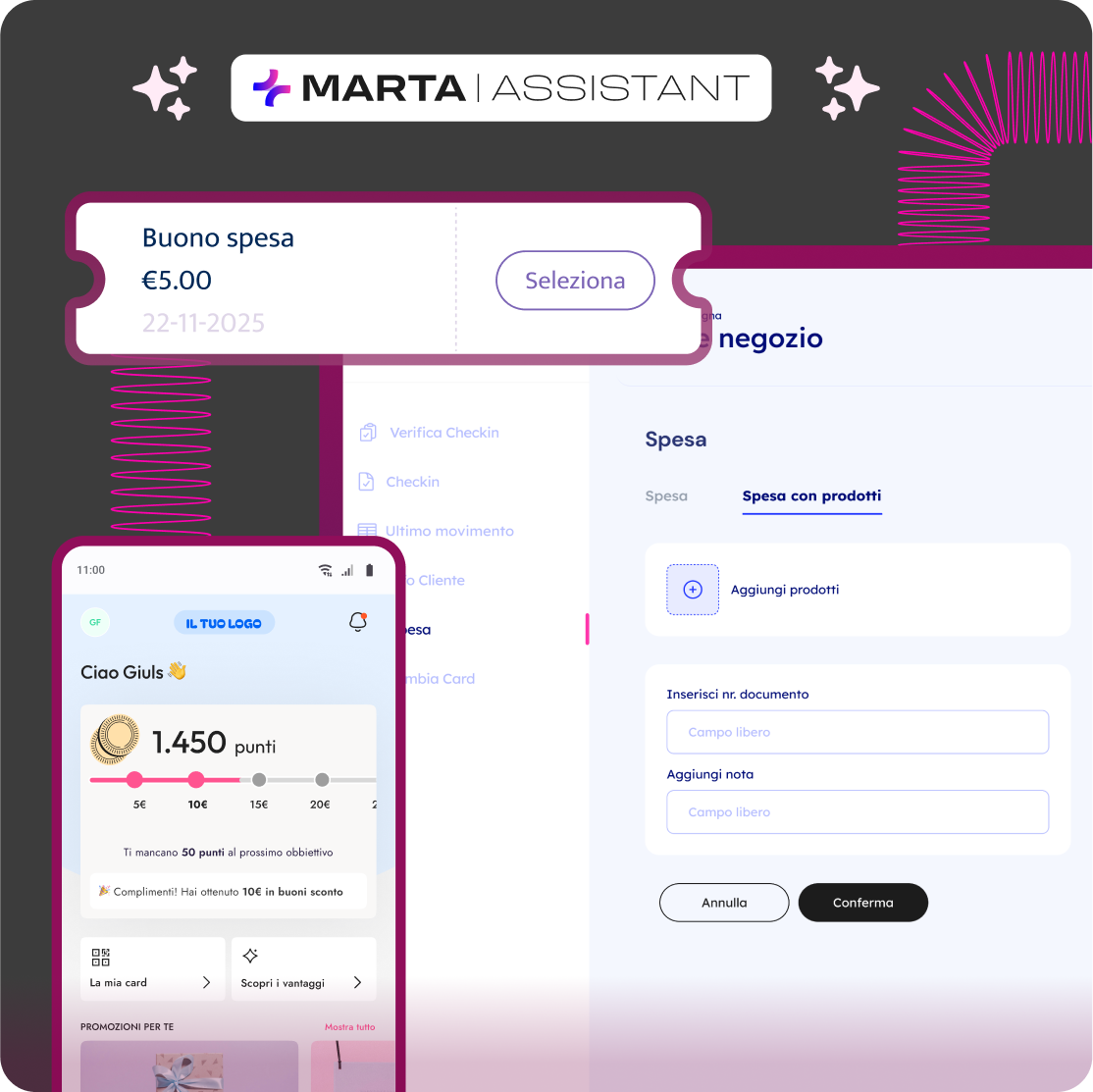 Immagine che mostra parti di UI della piattaforma Marta