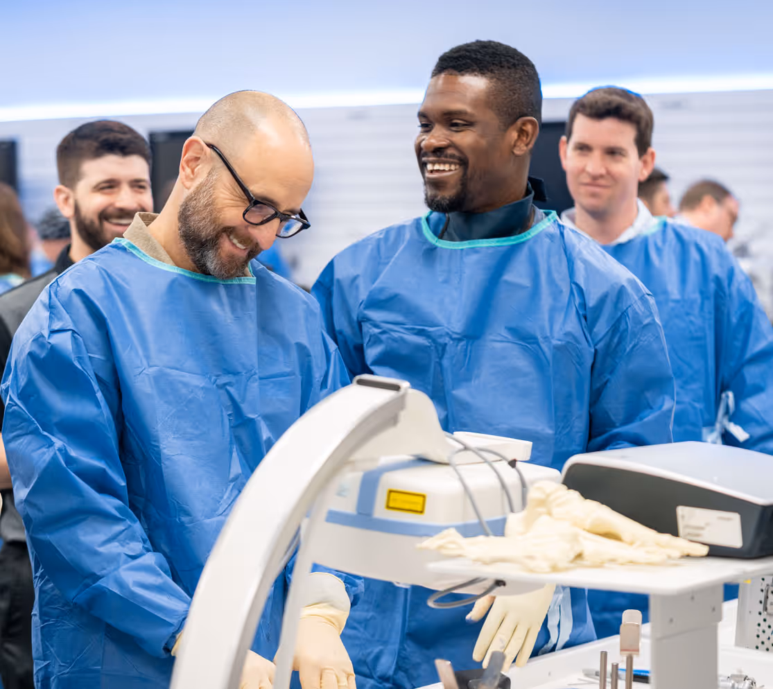 Group of foot and ankle orthopedic health care professionals attending lab session at Arthrex headquarters in Naples, FL