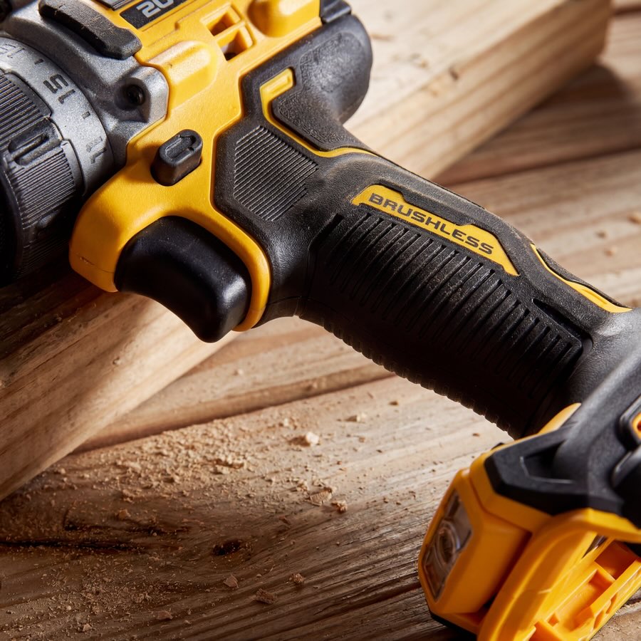 Close up shot of a dewalt drill that looks indistinguishable from a real photograph