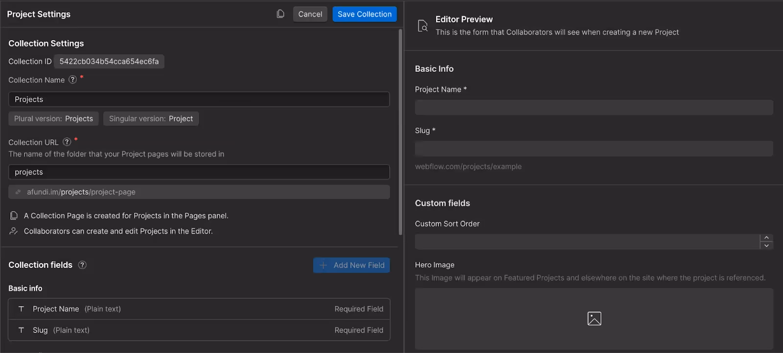 Screenshot of the Webflow CMS
