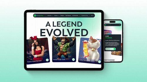 Microgaming iGaming website by Afundi, home page design on desktop and mobile