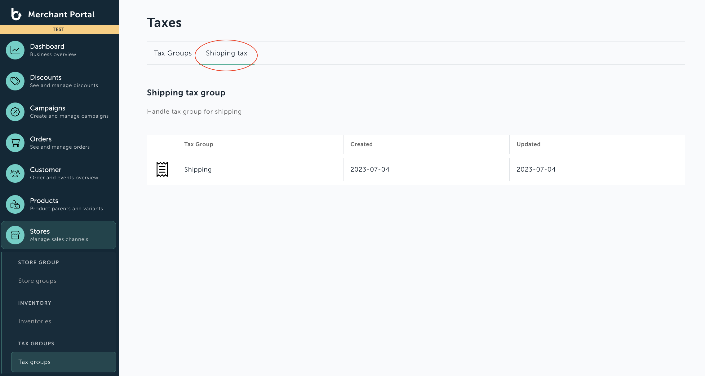 Create and manage a Shipping tax group 