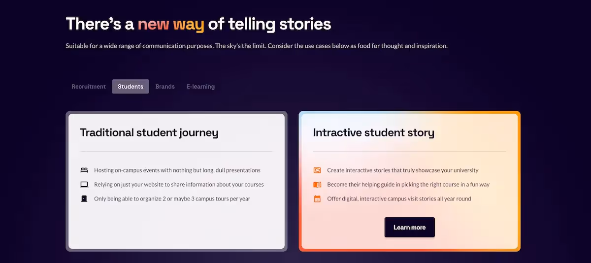 The traditional student journey versus interactive student story