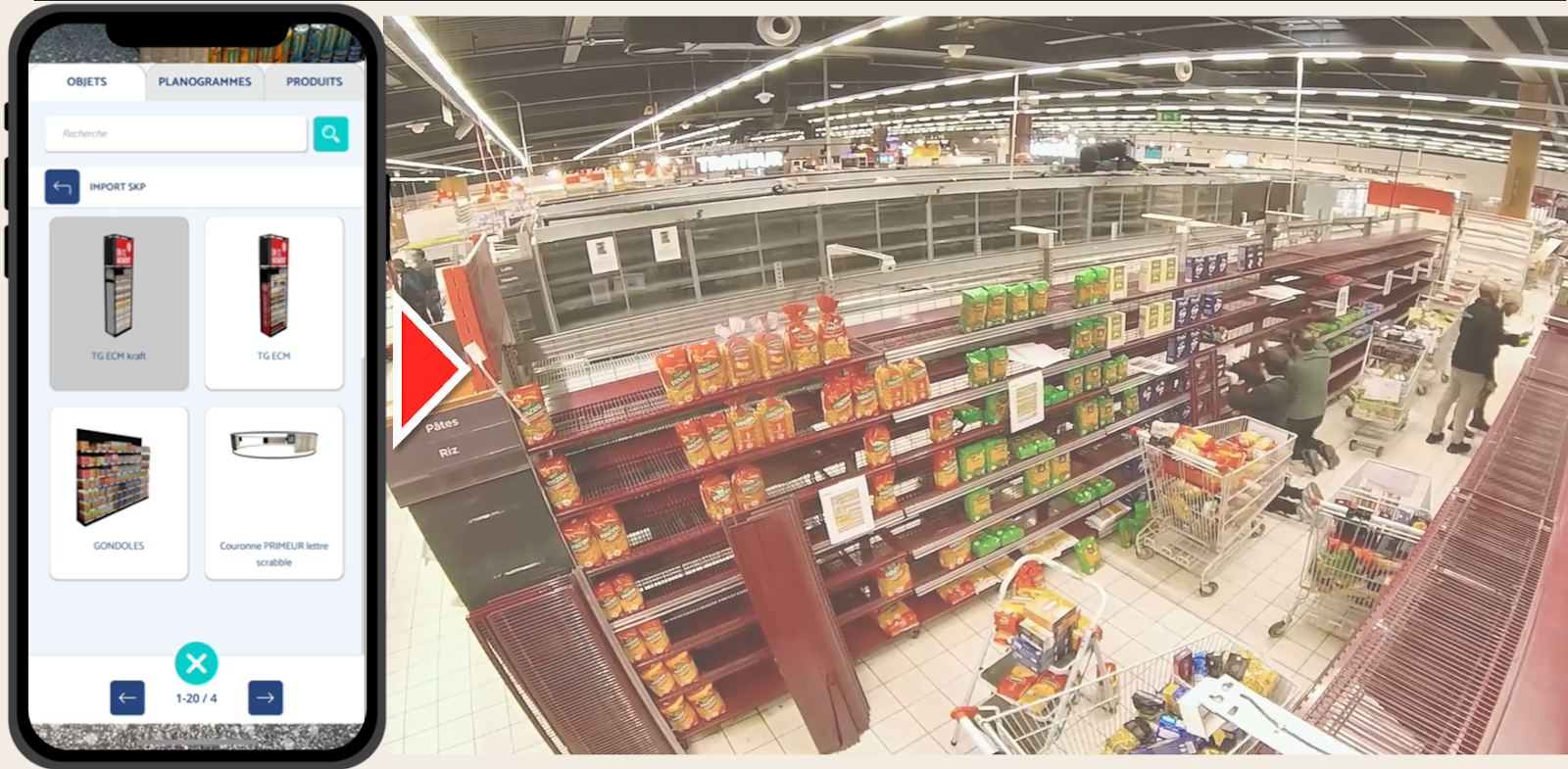 Parcours immersif en 3D dans un magasin Intermarché Fab Mag, permettant aux adhérents de visualiser la signalétique et l’implantation des rayons.