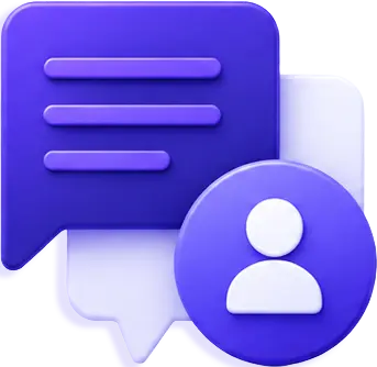 Blue chat bubbles with a circle showing a white user profile icon.