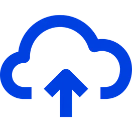 Blue cloud with an upward arrow inside representing cloud upload or backup.