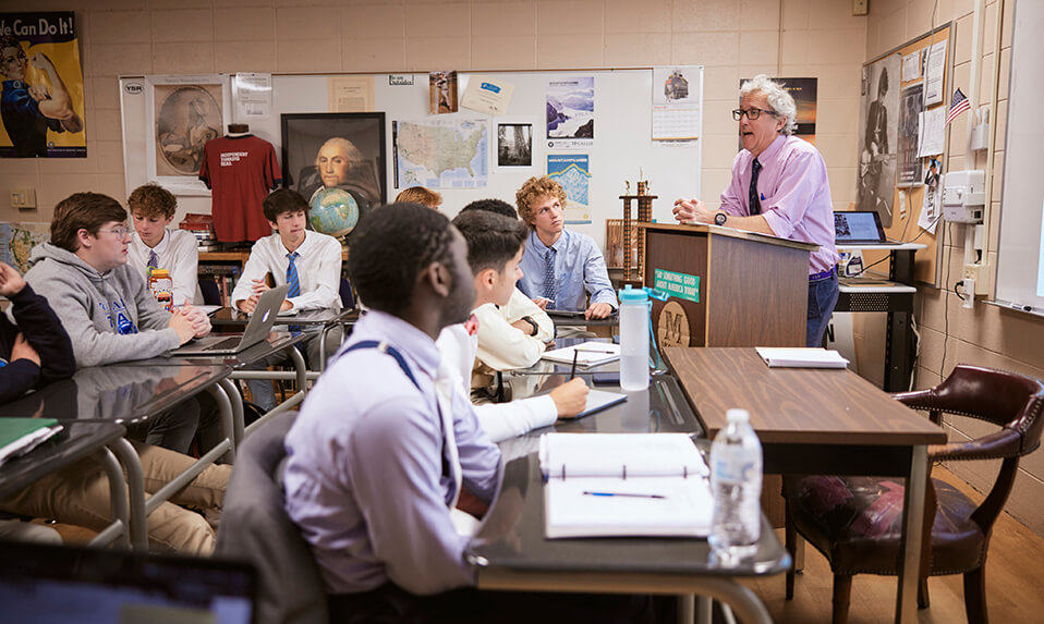 A McCallie teacher speaking to his AP class.
