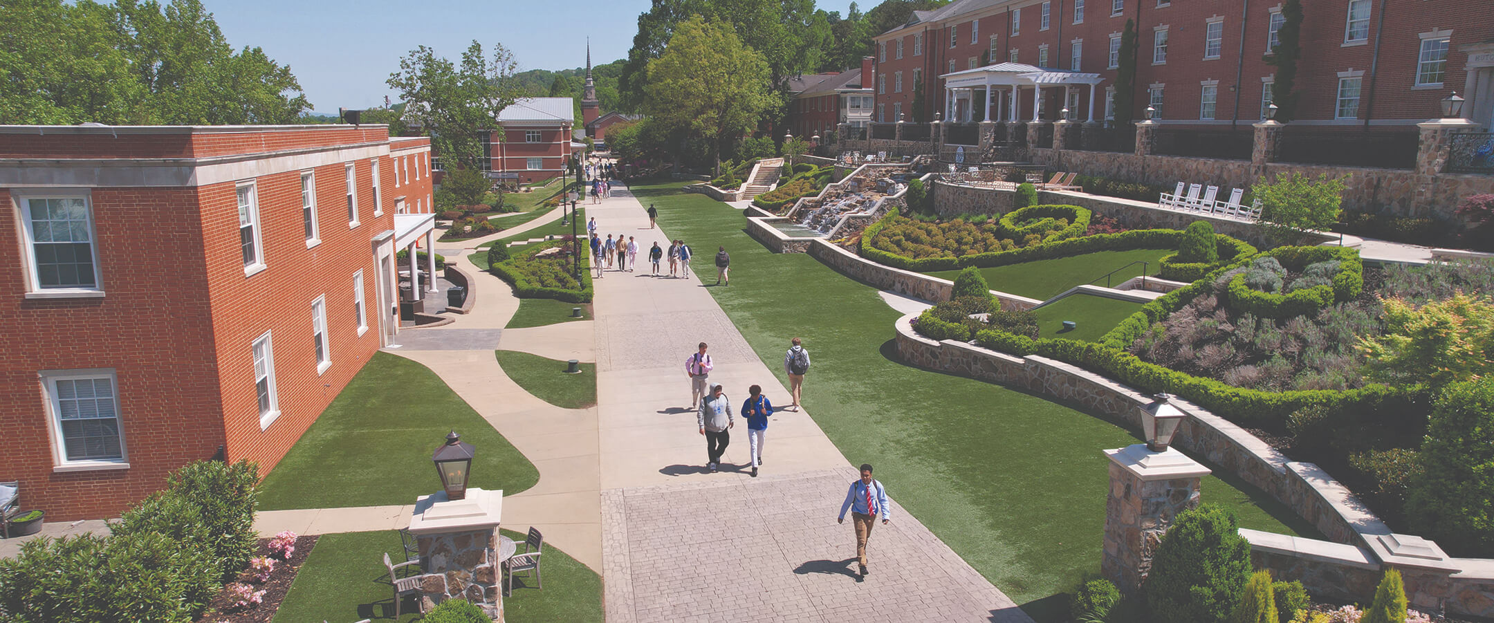 Students walking between buildings on the McCallie School campus.