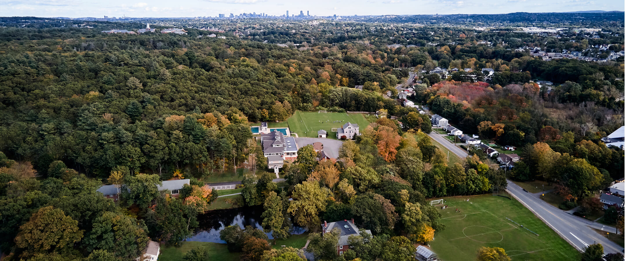 Aerial view of Chapel Hill-Chauncy Hall's campus