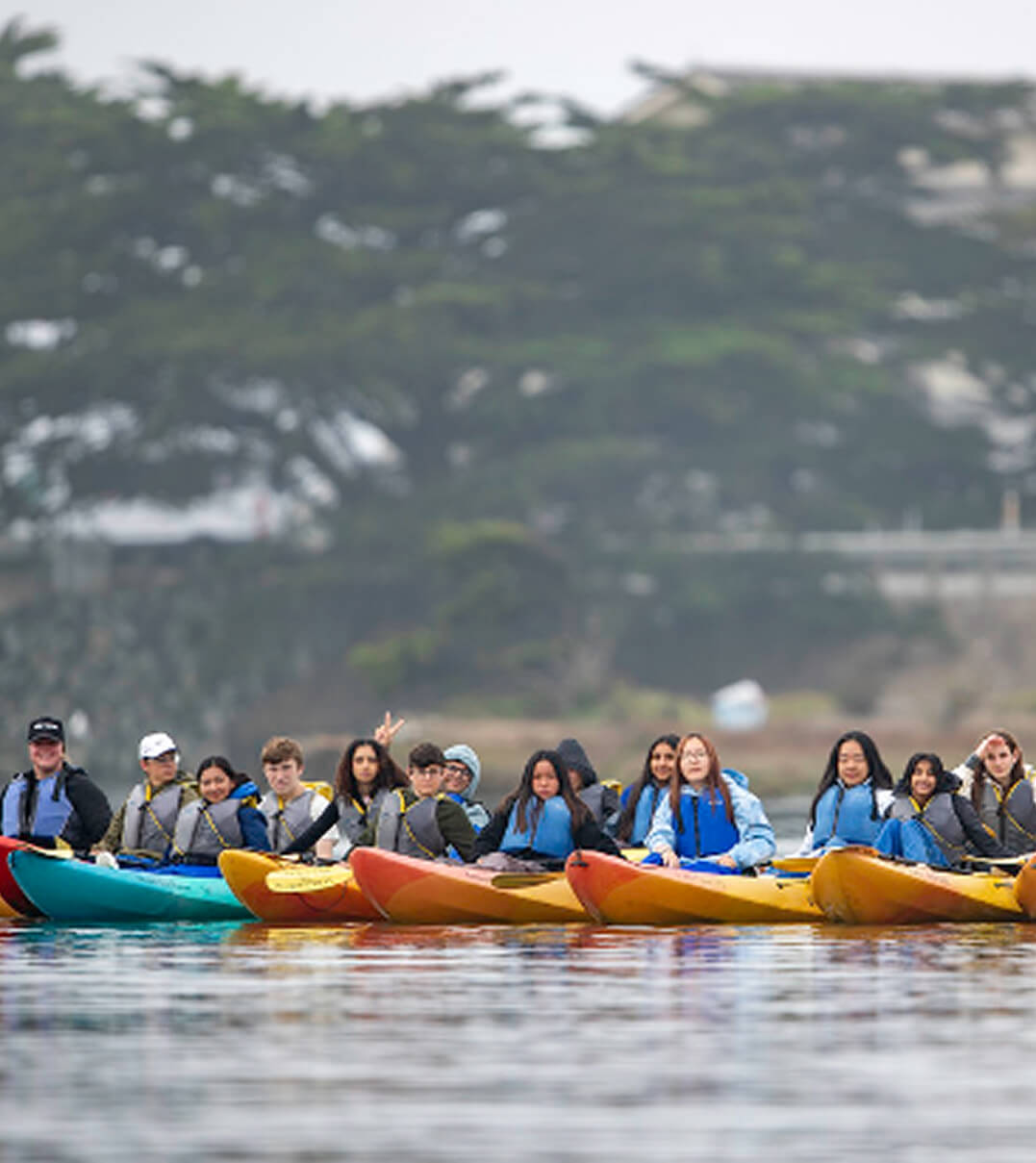 Stevenson School students kayaking in the bay.