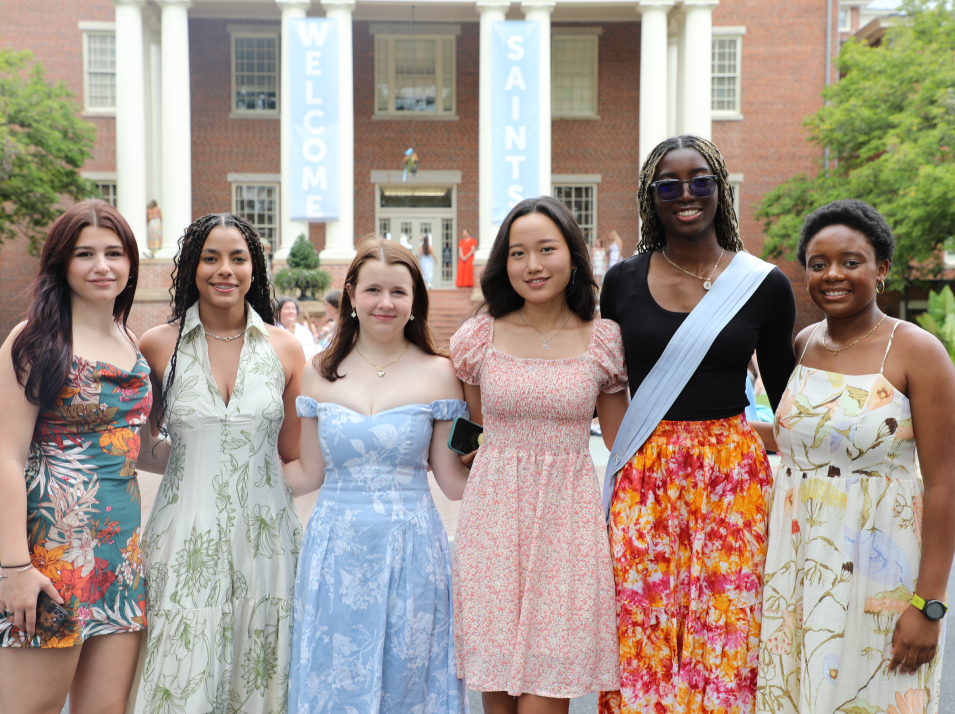Students smile for a photo before the first day of school