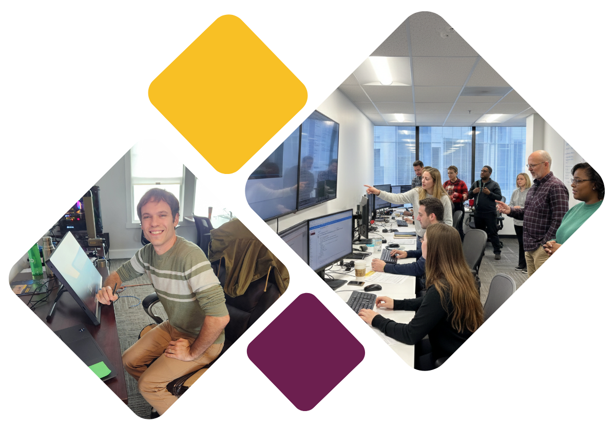 2 photos: LufCo Team at Battle of Baltimore, and Team at another tech event.