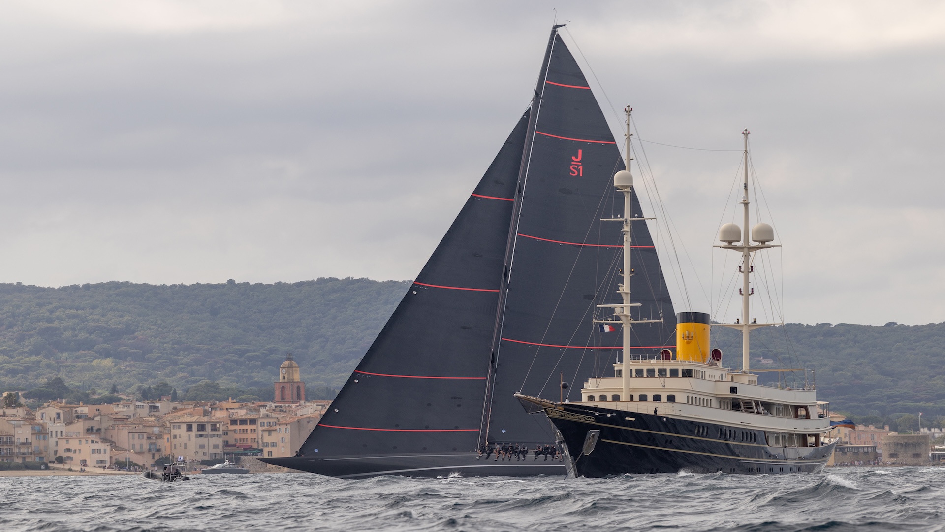 Lack of wind prevents J Class racing at Les Voiles de Saint-Tropez today 