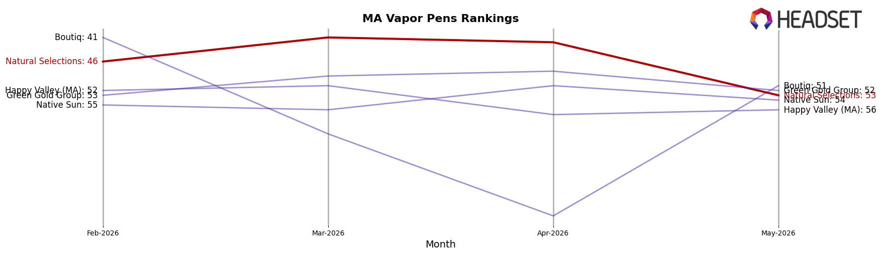 Natural Selections market ranking for MA Vapor Pens
