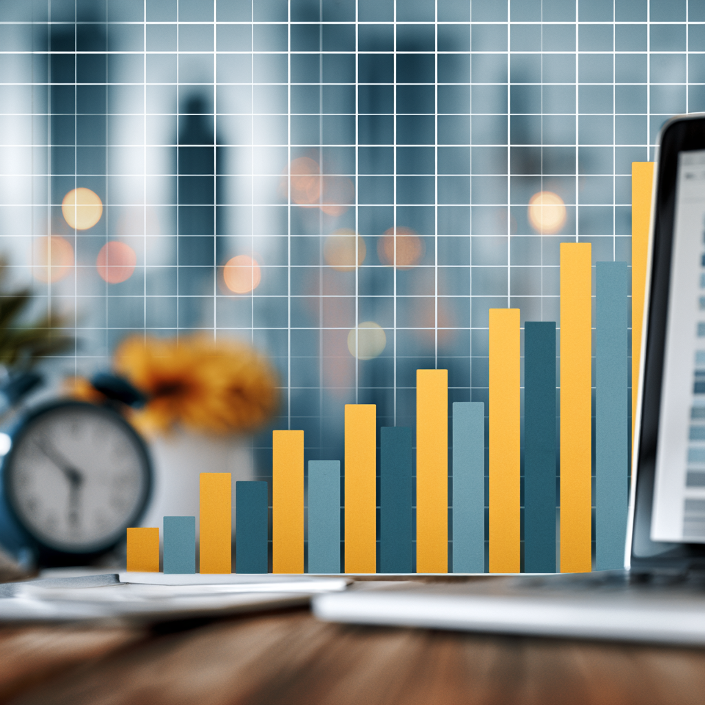 editorial style photo depicting a scene where Outcome-defined engagement has reached a milestone that delivers measurable business impact in a special timeframe. Chart showing  increase in growth