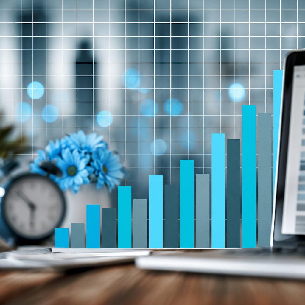editorial style photo depicting a scene where Outcome-defined engagement has reached a milestone that delivers measurable business impact in a special timeframe. Chart showing  increase in growth