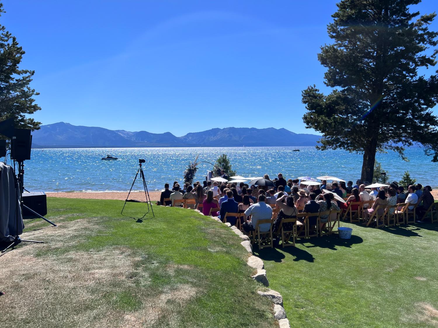 Lakeside wedding ceremony with full sound