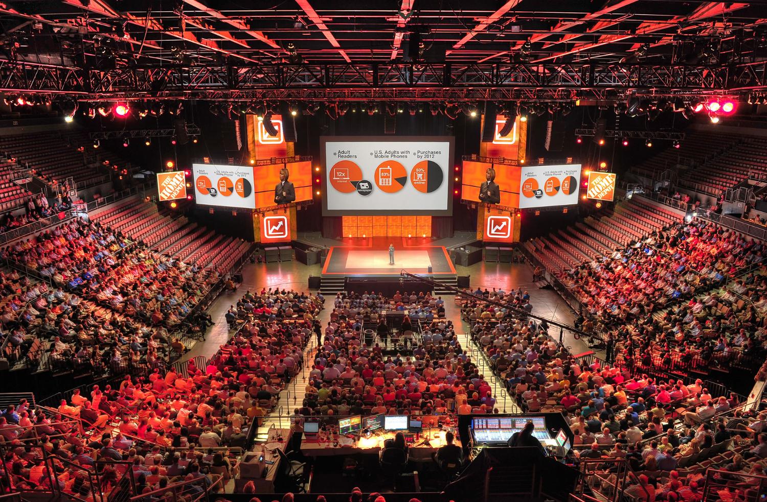 Full arena production with staging and rigging