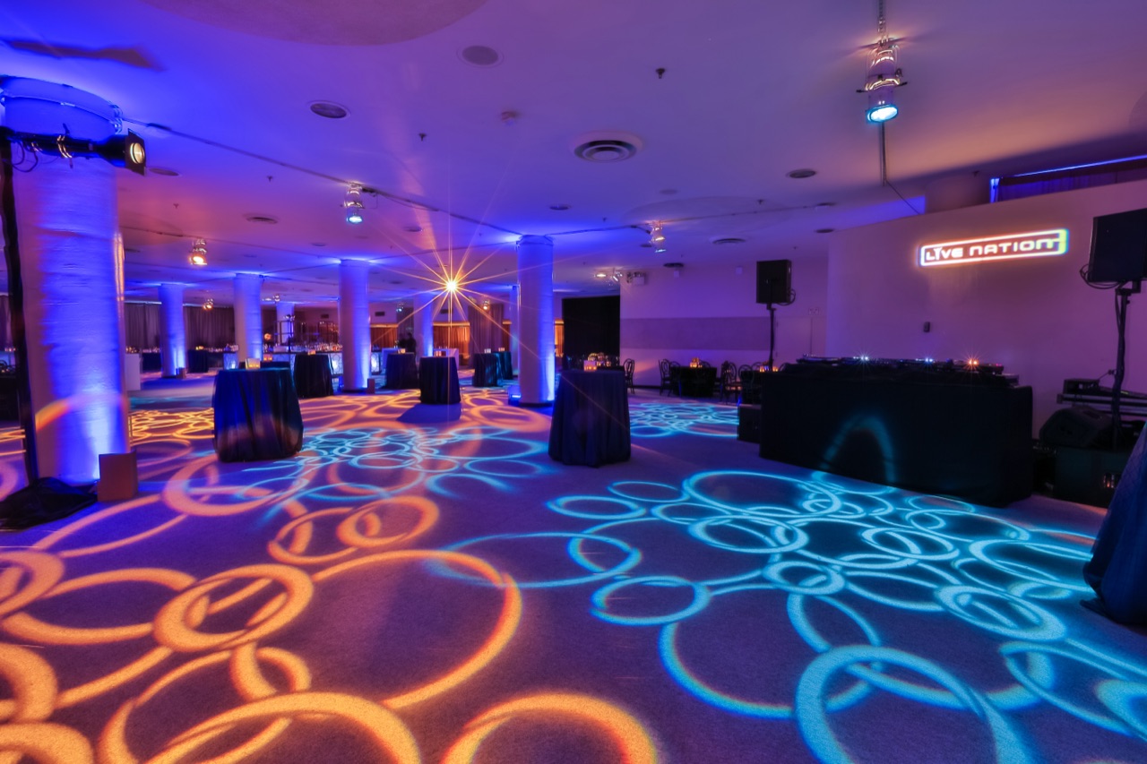 Theatre stage with patterned floor lighting