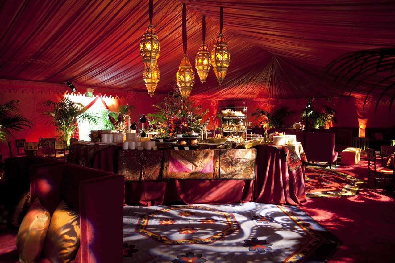 Impact transformed a tented Apple dinner into a Moroccan lounge with ornate hanging lanterns and a projected floor gobo.