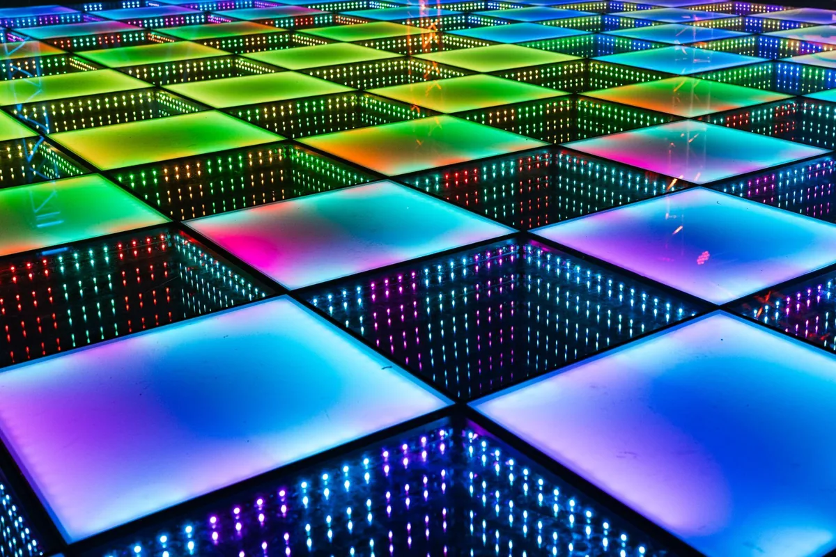 Impact Infinity Dance Floor with mirrored, LED-lit surface